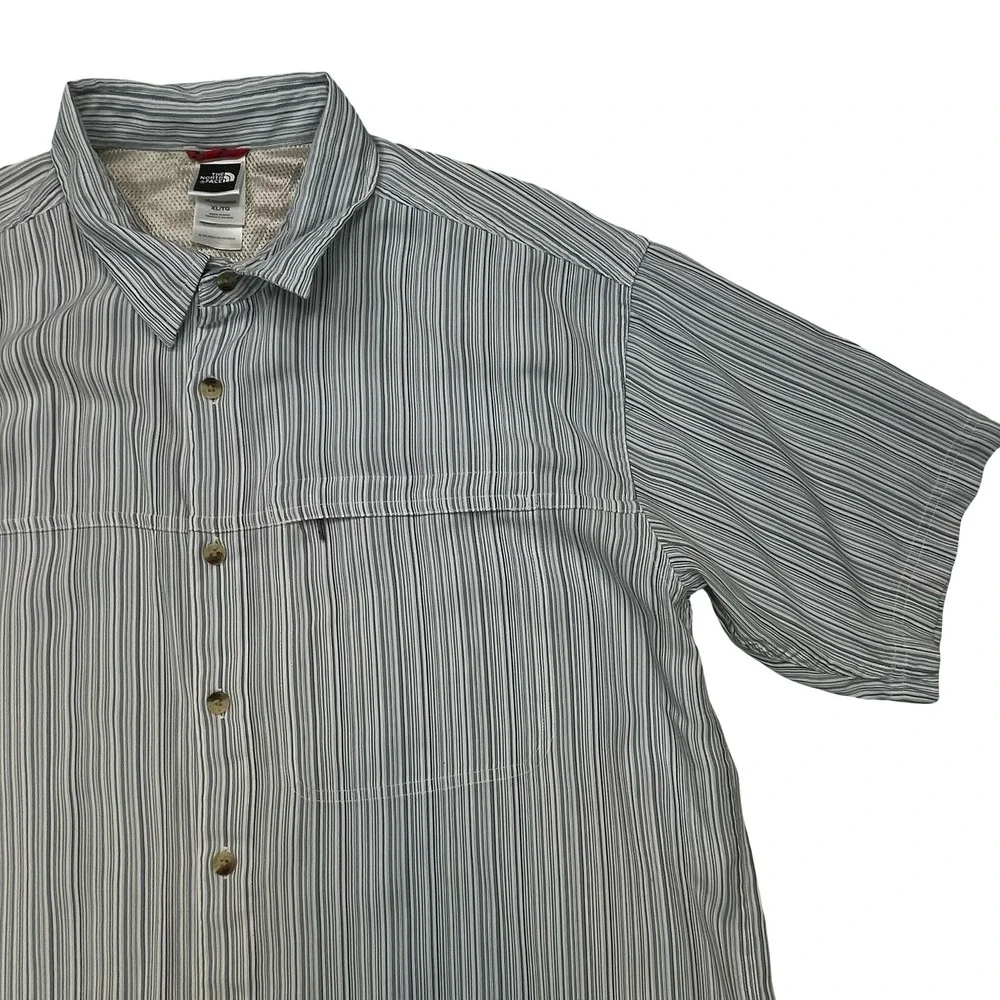 The North Face Mens Button Up Shirt Blue Striped Hiking Outdoor AXT6 XL